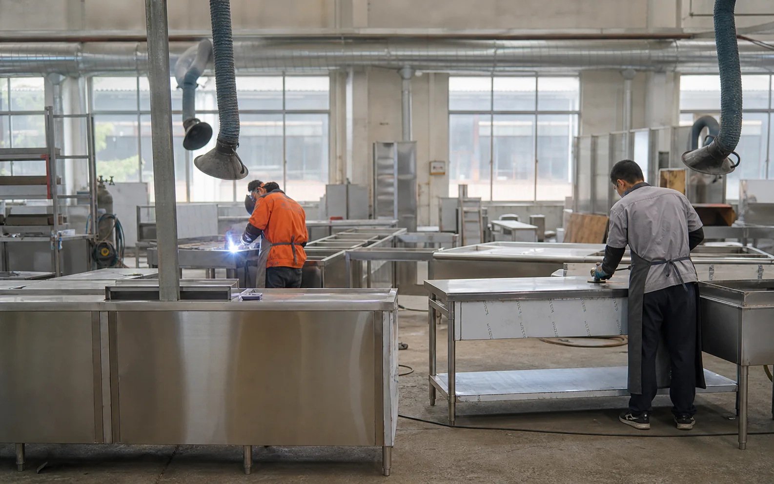 Stainless steel commercial kitchen equipment fabrication line