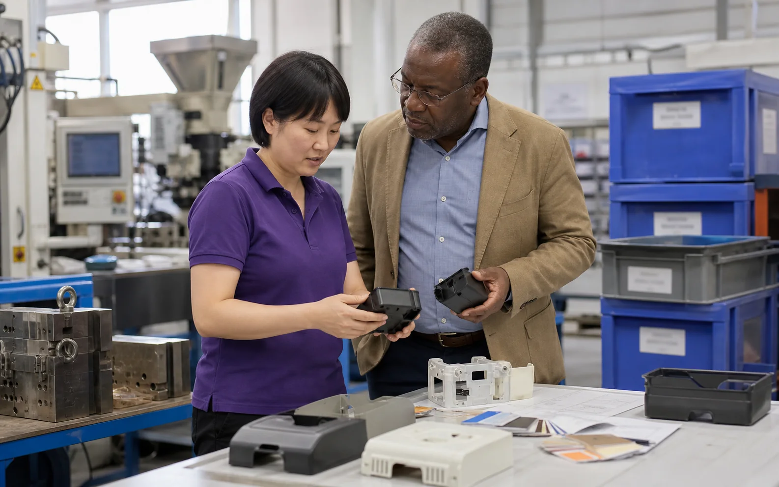 Plastic molded sample approval with a project team