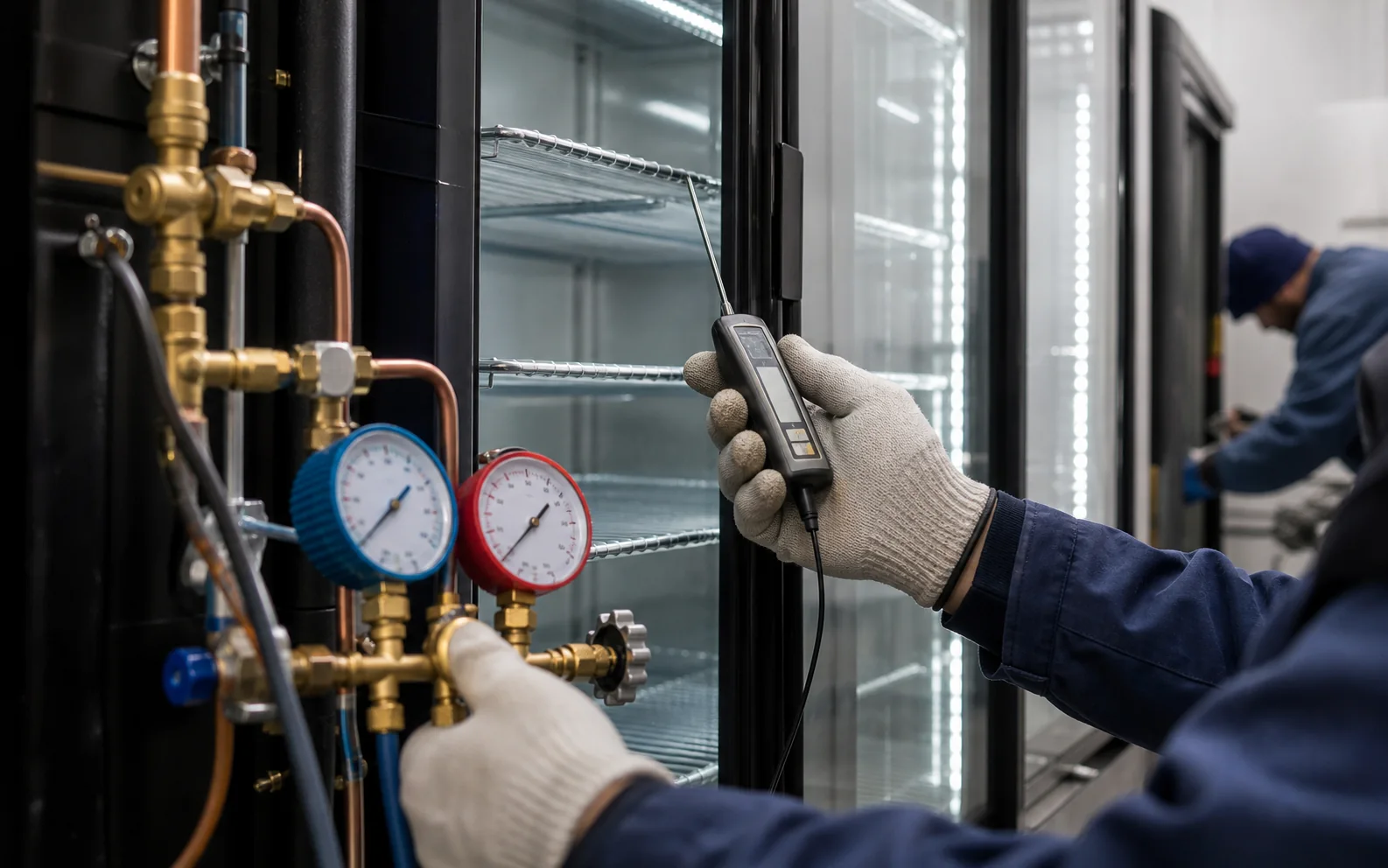 Commercial refrigeration system gauges and temperature testing