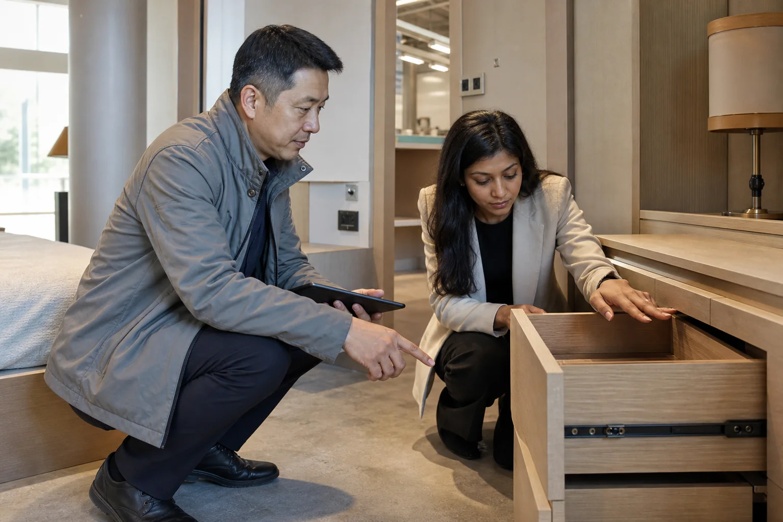 Hotel furniture mock-up and hardware review