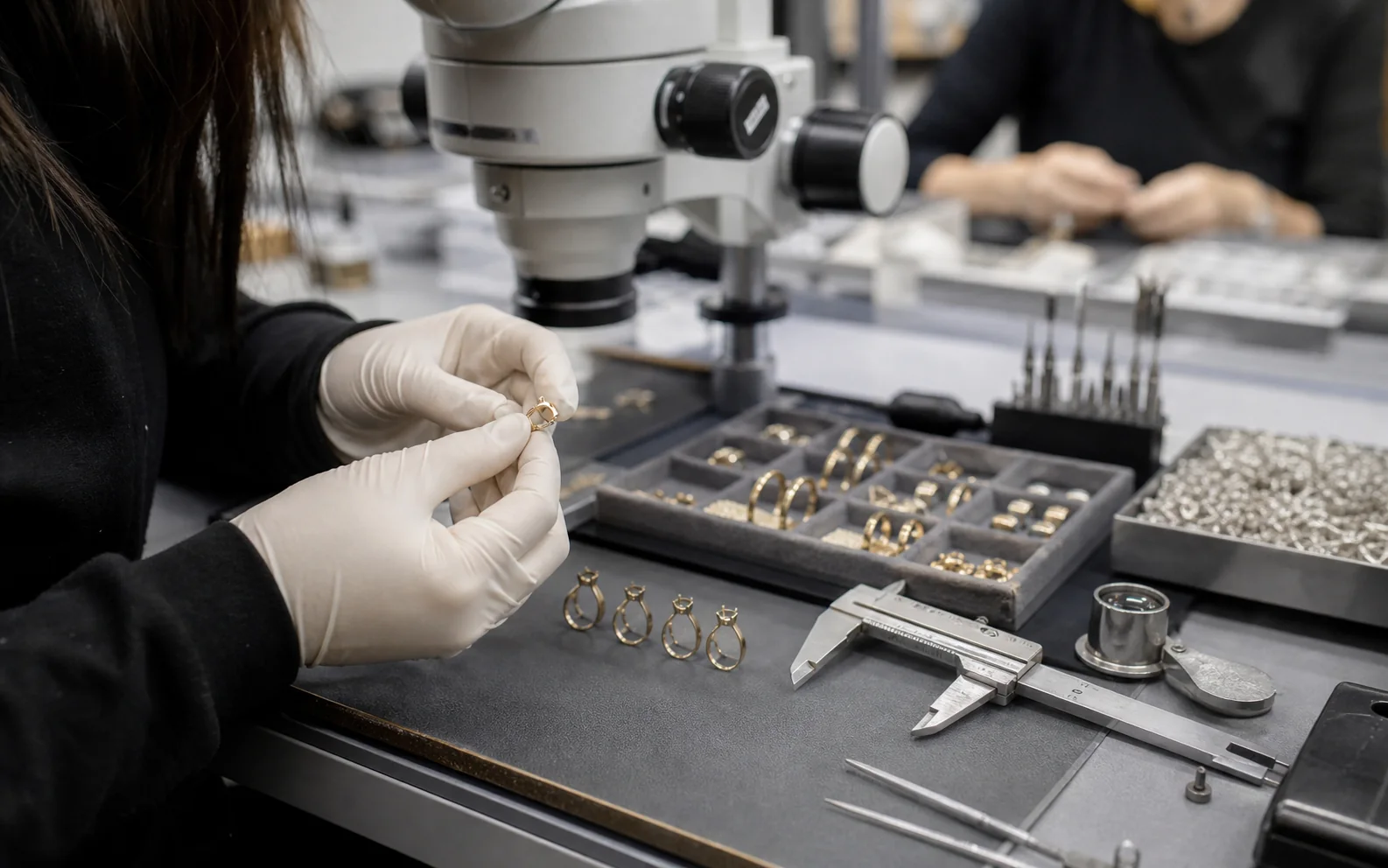 Jewelry component inspection under a workshop microscope
