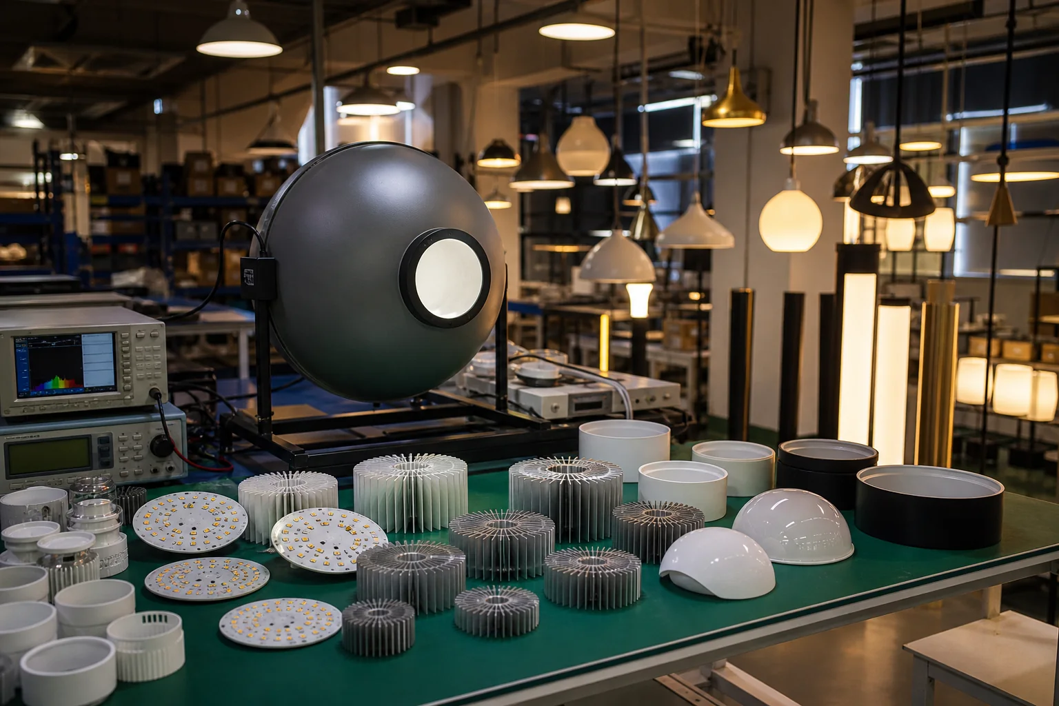 Lighting components and photometric testing in production