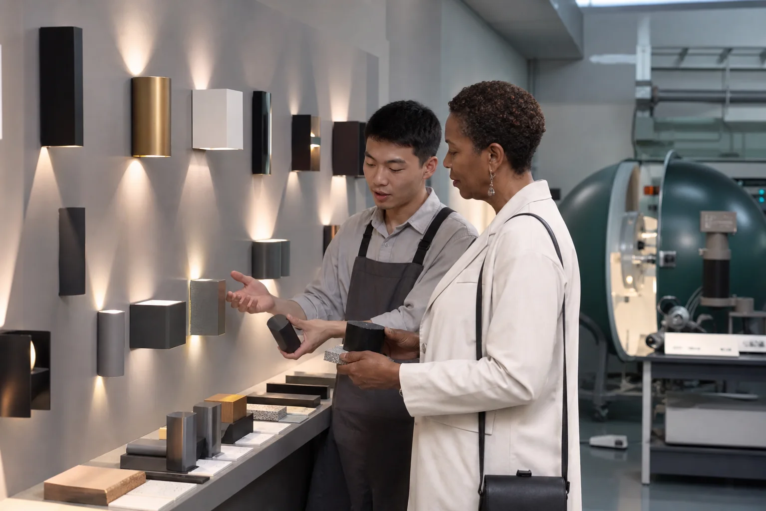 Lighting fixture color and finish review with a project team