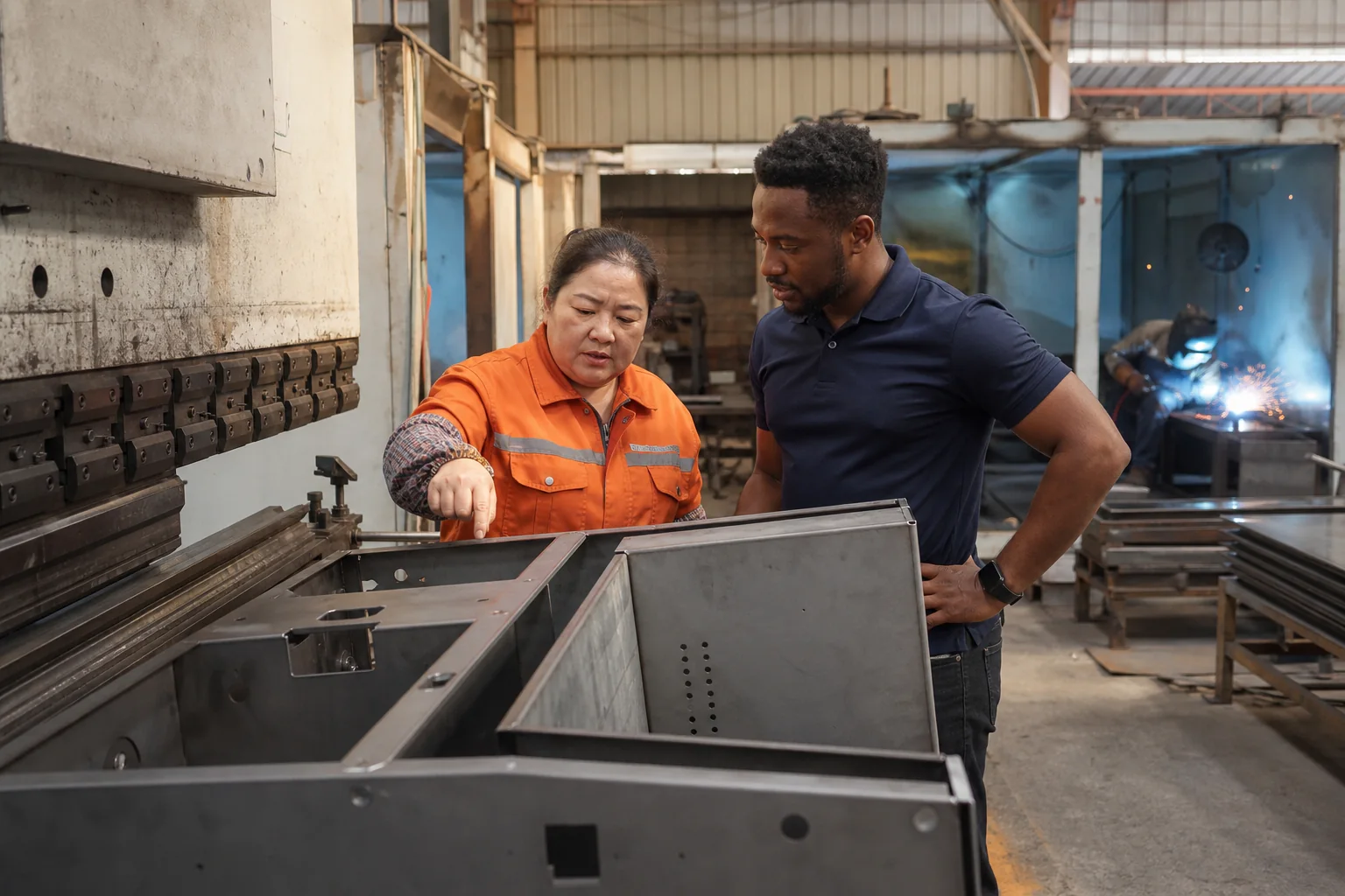 Custom metal fabrication project coordination in a Chinese workshop