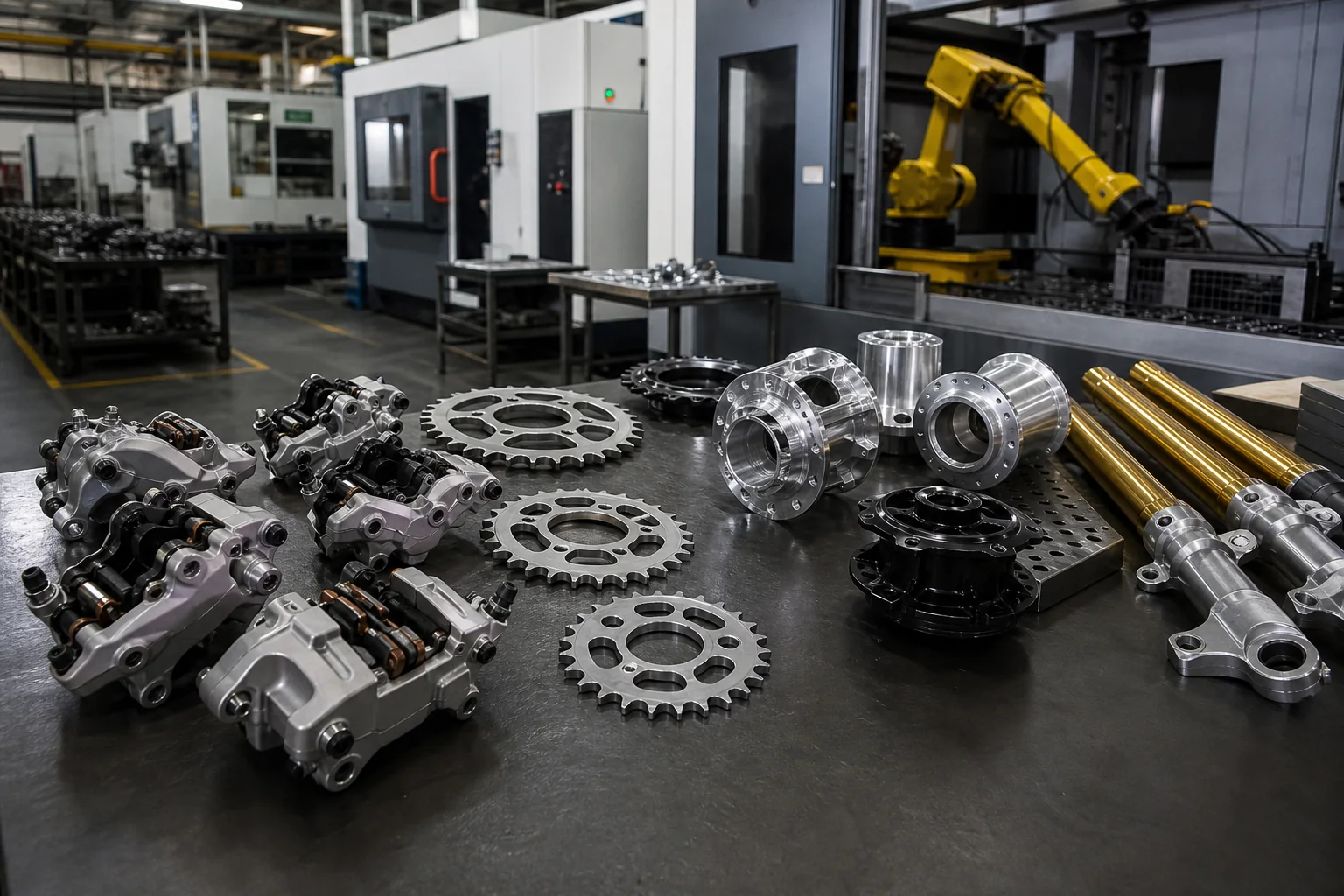 Motorcycle brake and drivetrain components in production